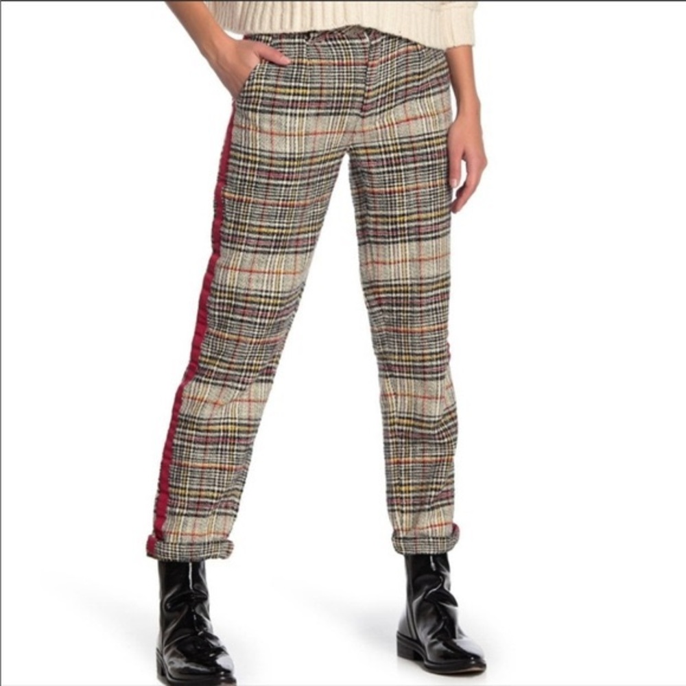 Free People- plaid trouser with red stripe